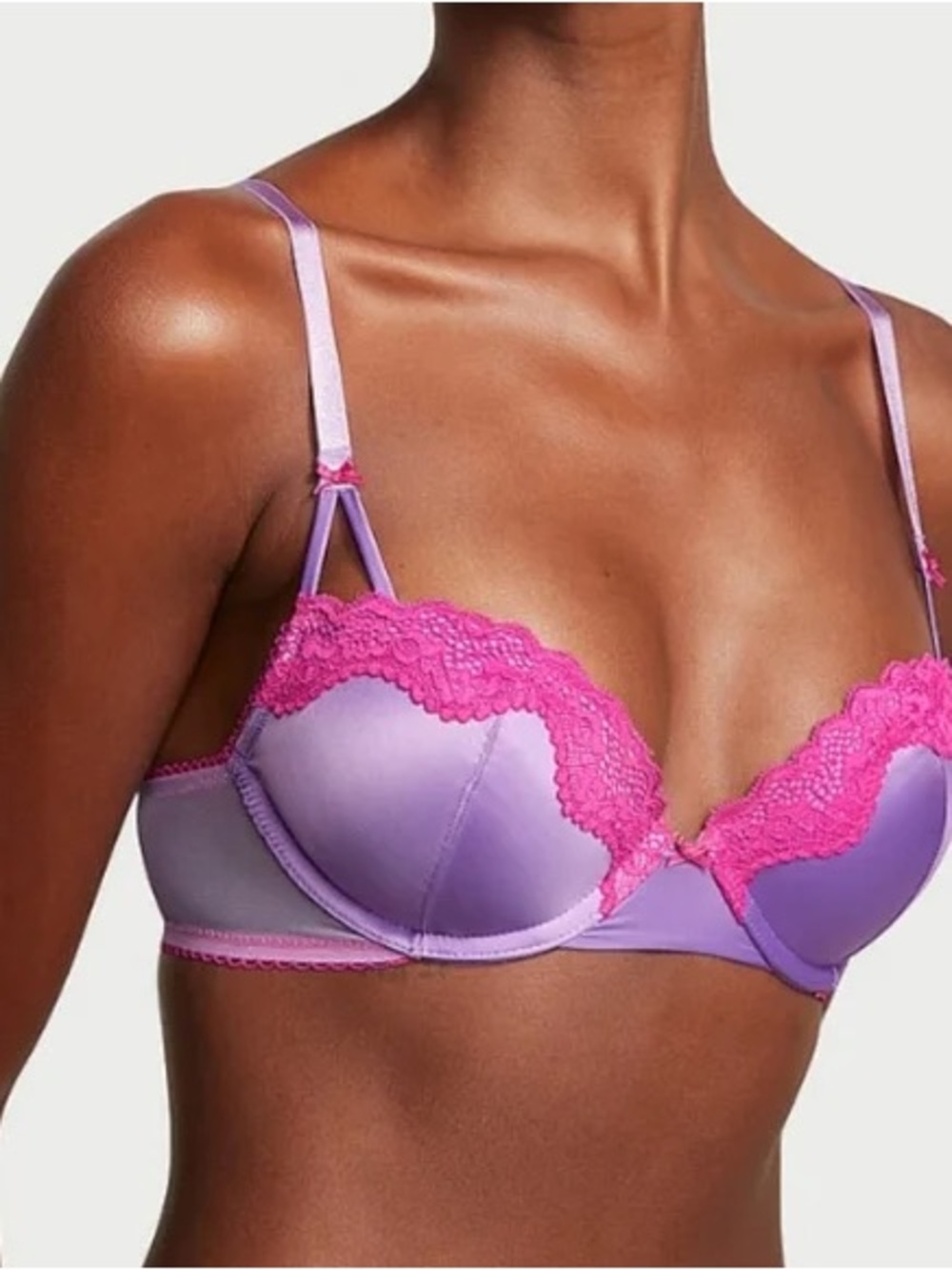 NWT Victoria’s Secret Tease Lace-Trim Satin Push-Up Bra in Purple Paradise 38C - Picture 1 of 7